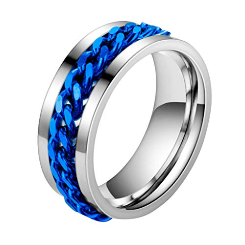 Skaterringe Ring Edelstahl Kette Hochzeit Spin Stahl Titan Band Punk Herren Drehbares Zubehör Kristall Ringe Set, blau, XXXX-Large von Yinguo