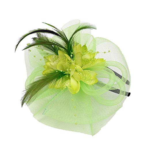 Spritz Stirnband Bänder Fascinator Mode Federn Hochzeit Mesh Party Y Hut Frauen Stift und N Baseballkappen (Grün-B, Einheitsgröße) von Yinguo