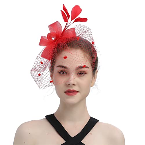 Spritz Stirnband-Hüte für Damen, Fascinatoren, Damen, Schleife, Zylinderhut für Teeparty, Cocktailball, Hochzeit, Kirche (Rot, Einheitsgröße) von Yinguo