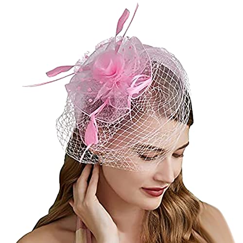 Stilvolle Stirnbänder für Männer, Hüte für Frauen, Fascinatoren, Damen, Pillbox, Blumenhut für Teeparty, Cocktailball, Hochzeit, Kirche (E-Pink, Einheitsgröße) von Yinguo