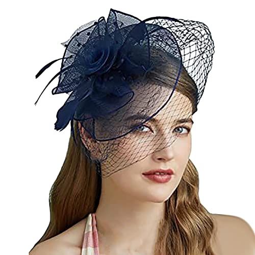 Stirnbänder, Workout-Hüte für Damen, Fascinatoren, Damen, Pillbox, Blumenhut für Teeparty, Cocktailball, Hochzeit, Kirche (C-Navy, Einheitsgröße) von Yinguo