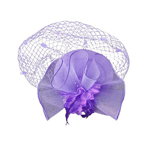 Stirnband, große Hüte für Damen, Fascinatoren, Damen, Pillbox, Blumenhut für Teeparty, Cocktailball, Hochzeit, Kirche (D-Lila, Einheitsgröße) von Yinguo