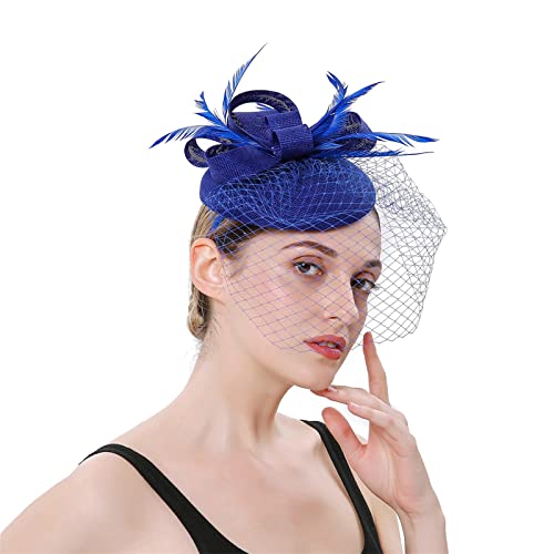 Stirnband-Material, Stoffhüte für Frauen, Fascinatoren, Damen, Pillbox, Blumenhut für Teeparty, Cocktailball, Hochzeit, Kirche (blau, 4, Einheitsgröße) von Yinguo