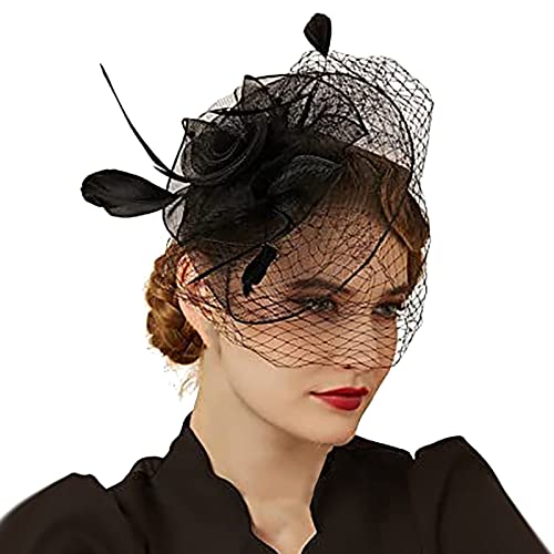 Stirnband-Schal für Frauen, Hüte für Frauen, Fascinatoren, Damen, Pillbox, Blumenhut für Teeparty, Cocktailball, Hochzeit, Kirche (10 - schwarz, Einheitsgröße) von Yinguo