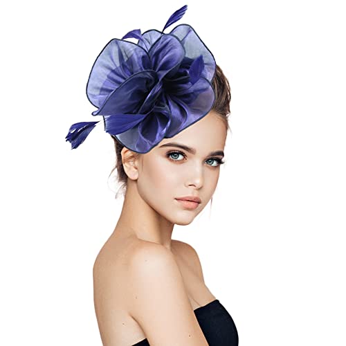 Stirnband-Schal für Frauen, Hüte für Frauen, Fascinatoren, Damen, Pillbox, Blumenhut für Teeparty, Cocktailball, Hochzeit, Kirche (4-marineblau, Einheitsgröße) von Yinguo