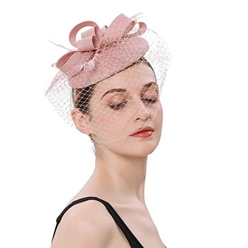 Stirnbandmaterial Stoffhüte für Frauen Fascinatoren Damen Pillbox Blumenhut für Teeparty Cocktailball Hochzeit Kirche (A-4, Einheitsgröße) von Yinguo