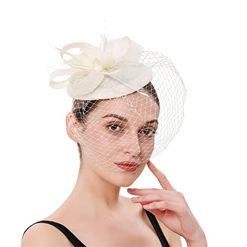 Stirnbandmaterial Stoffhüte für Frauen Fascinatoren Damen Pillbox Blumenhut für Teeparty Cocktailball Hochzeit Kirche (B-4, Einheitsgröße) von Yinguo