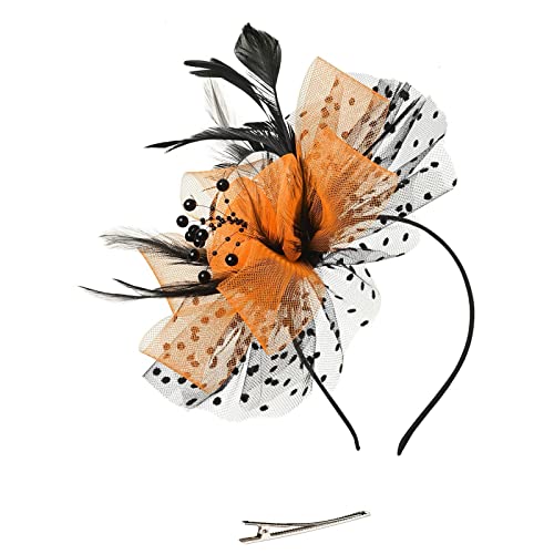 Strand-Stirnbänder für Damen, Hochzeit, Blume, Cocktail, Netzfedern, Haarspange, Teeparty, Stirnband (Gold #2, Einheitsgröße) von Yinguo