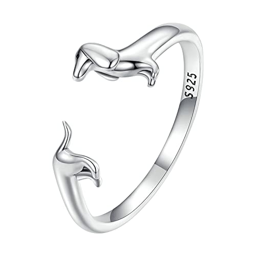 Teenager-Mädchen-Ring S925 Sterling Silber Öffnung Ring schlicht und niedlich schlicht Silber Welpen Ring, silber, Einheitsgröße von Yinguo