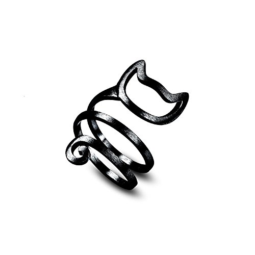 Trendiges Ring-Set, niedliche Katze, Silberring, Damen, Mädchen, Wickelring, verstellbarer Schmuck, Geschenk, kleine Ringe für Frauen, Schwarz , Einheitsgröße von Yinguo