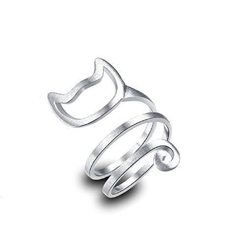 Trendiges Ring-Set, niedliche Katze, Silberring, Damen, Mädchen, Wickelring, verstellbarer Schmuck, Geschenk, kleine Ringe für Frauen, silber, Einheitsgröße von Yinguo