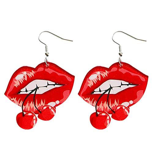 Valentinstag Frauen Ohrringe Sexy Rote Lippen Weinflasche Lippenstift High Heels Acryl Baumeln Ohrringe für Mädchen Party Ohrringe Creolen, C-b, Einheitsgröße von Yinguo