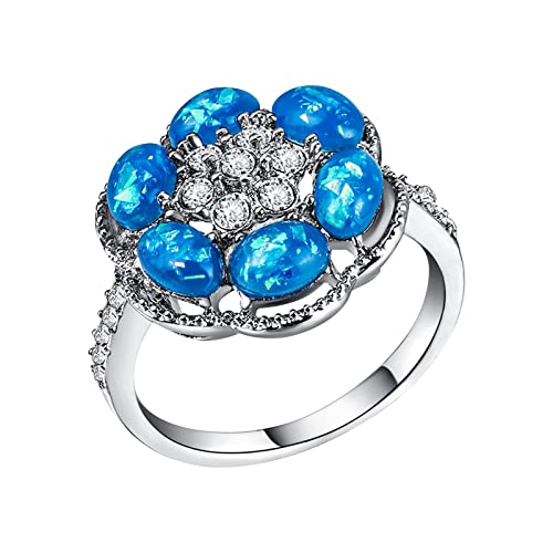 Verlobung Runde Schnitt Zirkone Frauen Eheringe Schmuck Ringe für Frau Voller Diamant Damen Ring Liebe Ringe für Frauen, blau, 36 von Yinguo