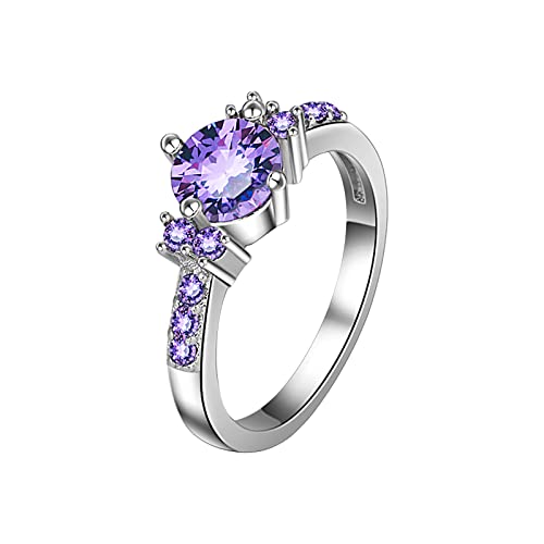 Verlobung Rundschliff Zirkonia Damen Eheringe Schmuck Ringe Damen Voller Diamant Damen Ringe Voller Diamant Paare Ringe Weiß Stein Ring Vintage Punk Ringe, violett, 7 von Yinguo