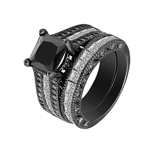 Verlobungsring, quadratisch, schwarz-weiß, Zirkonia, Brautschmuck, Strass, Verlobungsring, voller Diamant, Zirkonia, Solitärring, 5, 12 coole Ringe für Teenager-Mädchen, Schwarz , 32 von Yinguo