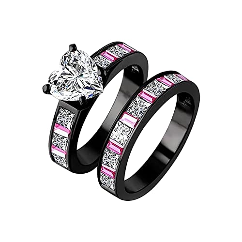 Verlobungsring Hochzeit Liebe Herz Zirkon Damen Braut Ring Mode Party Ring Geschenk Ringe Ring Chunky, Schwarz , 11 von Yinguo