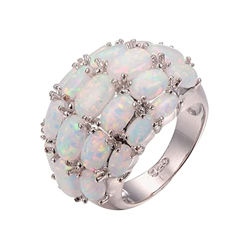 Verlobungsring Rundschliff Opal Damen Ehering Damen Schmuck Ring Opal Damenring Teen Ringe für Mädchen, weiß, 11 von Yinguo