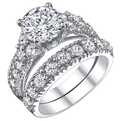 Vintage Doppelring Luxus Damen Ehering Verlobungsring Kupfer Ring Größe 610 Ozean Ringe für Teenager Mädchen, Silver7, 7 von Yinguo