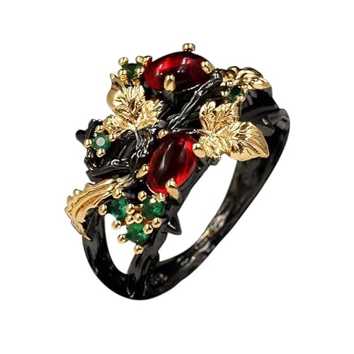 Vintage Golden Leaf Ring Boho Chunky Ring für Frauen Statement Bohemian Ring Graviert Hohl Golden Leaf Stacked Ringe, rot, 32 von Yinguo