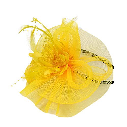 Weibliches Stirnband und Hochzeit Mesh N Fascinator Federn Party Mode Bänder Stift Hut Y Frauen Baseballkappen (Gelb #1, Einheitsgröße) von Yinguo
