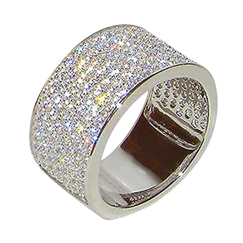 Westernringe Größe 9 Neue Männer und Frauen Breite Version Volldiamant Herren Diamant Ring Mode Ring Leicht Luxus Ehering Dicke Ringe, silber, 34 von Yinguo