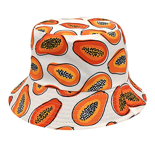 Yinguo Feier Hut Papaya Print Fischerhut Bordüre Herren Outdoor Outdoor Hut Damen Sommer Trend Waschbecken Hut, weiß, Einheitsgröße von Yinguo