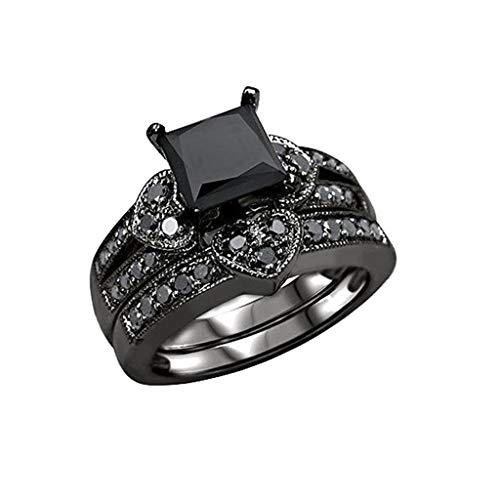 Yinguo Hohler Diamant-Ring, kreative schwarze Damen-Ringe, Stapelring, Schmuck, Schwarz , 32 von Yinguo