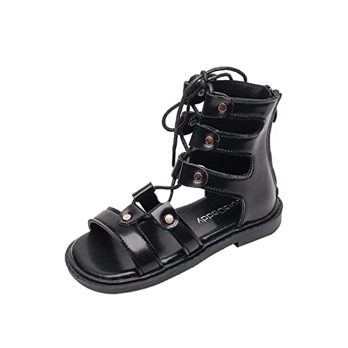 Yinguo Kinder-Sandalen mit Riemen für Mädchen, Reißverschluss, lässig, verstellbar, leicht, für den Sommer, kleines Kind, große Kinder, Tanga, Schwarz , 35 EU von Yinguo