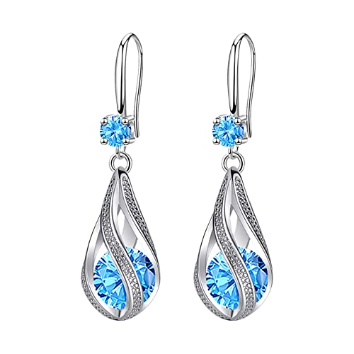 Yinguo Mode Ohrringe Edelstahl Runde Ohrringe Frauen Kreative Ohrringe Diamant Hängende Kristall Ohrringe für Frauen Valentinstag Ohrringe für Frauen, blau, Einheitsgröße von Yinguo