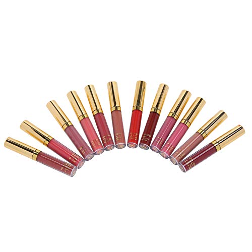 Lipgloss, 12 Farben Lang Anhaltender Matter Lipgloss Antihaft-Cup Lip Glaze Set Make-up Tool Lipgloss Geschenkset Lip Plumper Make-up Set für Frauen Mädchen von Yinhing