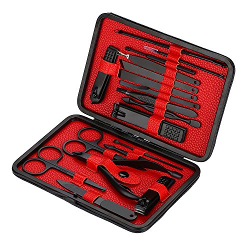 Maniküre Werkzeug Set, 18 STÜCKE Fingernagel & Zehennagel & Schrägkante Nagel Cutter Trimmer Set mit PU Ledertasche, Edelstahl, gutes Geschenk für Frauen & Männer von Yinhing