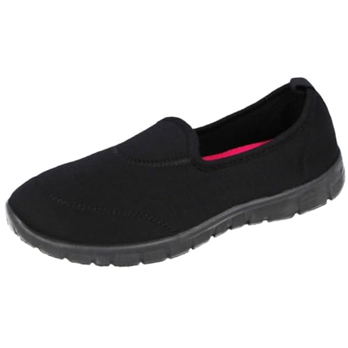 Damen Canvas Mesh Memory Foam Slip On Flach Ultra Leicht Flexi Plimsoll Pumps Sport Komfort Sneaker Go Schuhe Größe 36-42, Schwarz - Schwarz Fuchsia - Größe: 36 2/3 EU von Yinka Shoes