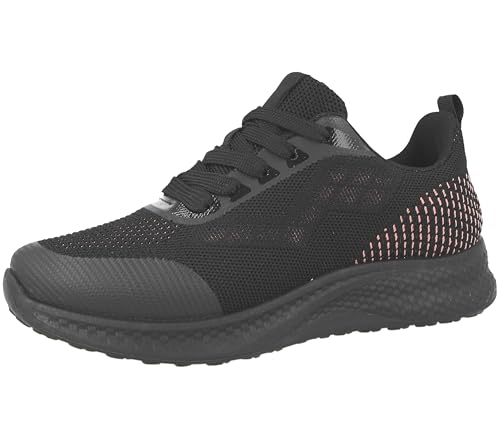 Damen Knit Athletic Sneaker Atmungsaktiv Mesh Schnürschuhe, Schwarz , 39 EU von Yinka Shoes