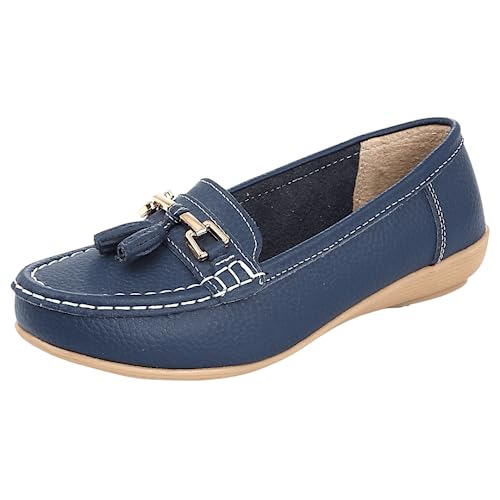 Damen-Mokassins, echtes Leder, mit Quaste, flach, nautische Bootsschuhe, Loafers, Größe 36-42, Blau - dunkelblau - Größe: 41 EU von Yinka Shoes