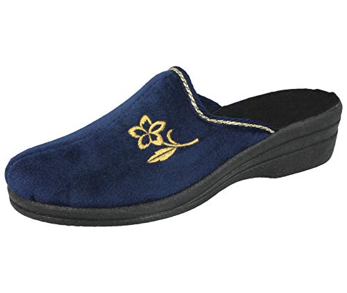 Yinka Shoes Damen Velours-Hausschuhe mit besticktem Blumen-Keil, zum Reinschlüpfen, harte Sohle, rückenfrei, Größe 36-42, navy, 41 EU Yinka Shoes Damen Velours-Hausschuhe mit besticktem Blumen-Keil, zum Reinschlüpfen, harte Sohle, rückenfrei, Größe 36-42, navy, 41 EU von Yinka Shoes