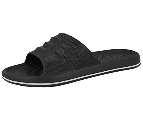 Herren Badeschuhe Strand Pool Sliders Streifen Flip Flops Slip On Pantoletten Dusche Sandalen Schuhe Größe 40-47, Schwarz - schwarz / weiß - Größe: 46 EU von Yinka Shoes