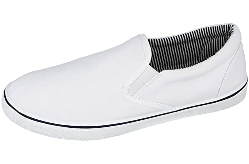 Herren Canvas Mesh Slip On Espadrilles Casual Low Top Plimsoll Turnschuhe Größe 40-47, weiß, 44 EU von Yinka Shoes