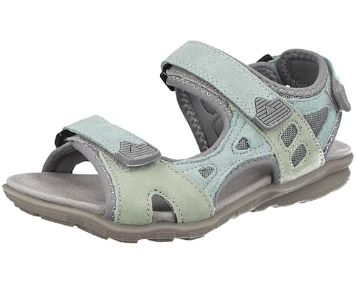 Yinka Shoes Damen Leder dreifach verstellbare Klettverschlüsse Mesh Komfort Sport Walking Sandalen, blau / grün, 39 EU von Yinka Shoes