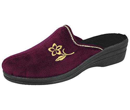 Yinka Shoes Damen Velours-Hausschuhe mit besticktem Blumen-Keil, zum Reinschlüpfen, harte Sohle, rückenfrei, Größe 36-42, burgunderfarben, 40 EU Yinka Shoes Damen Velours-Hausschuhe mit besticktem Blumen-Keil, zum Reinschlüpfen, harte Sohle, rückenfrei, Größe 36-42, burgunderfarben, 40 EU von Yinka Shoes