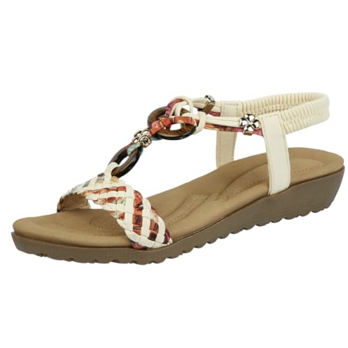 Yinka Shoes Marrakesch Damen-Sandalen mit T-Steg, niedriger Keilabsatz, beige, 39 EU Yinka Shoes Marrakesch Damen-Sandalen mit T-Steg, niedriger Keilabsatz, beige, 39 EU von Yinka Shoes