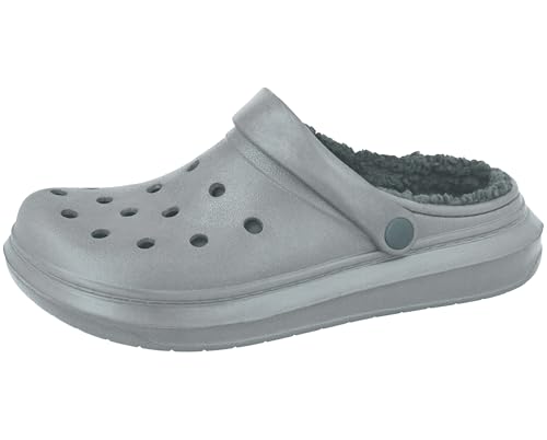 Yinka Shoes Unisex-Clogs mit Fleece-Futter und zwei Riemen, Graues Fleece für Herren, 42 2/3 EU von Yinka Shoes