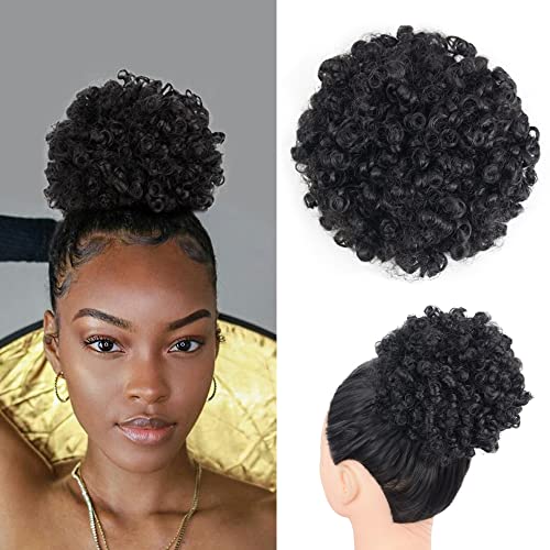 Yinmei Baibian Afro-Haarverlängerung mit Kordelzug, gelockt, gelockt, für schwarze Frauen, Afro-Haarverlängerung, lockere kurze Wellen, Afro-Haarverlängerung für Mädchen und Jungen (1B#) von Yinmei Baibian