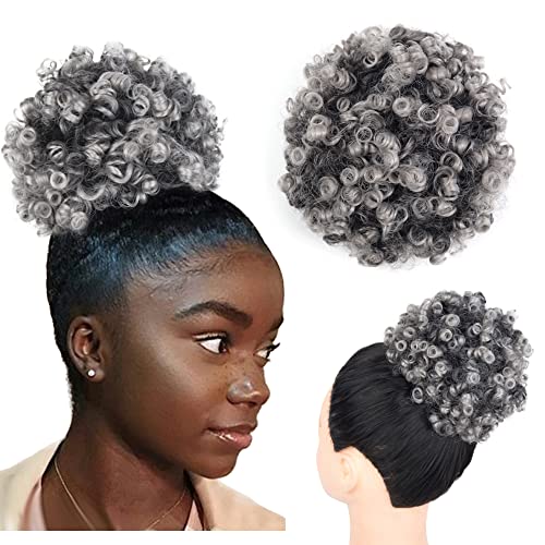 Yinmei Baibian Pferdeschwanz-Haarverlängerung mit Kordelzug, für schwarze Frauen, gelockt, gewellt, Mini-Haarteil, Afro-Haarteil, lockige Wellen, Ombré-Grau (1Bgrey#) von Yinmei Baibian