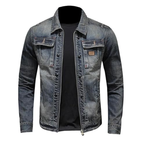Yinova Jeansjacke mit Reißverschluss, Stehkragen Design Jacke, Denim Trucker Jacken mit Druckknopf(M) von Yinova
