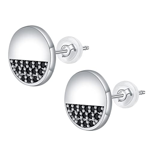 Yinsen Damen Ohrstecker Runde 925 Silber, Schwarze ohrringe Unisex Ohrringe/Herren Geburtstags Geschenk von Yinsen