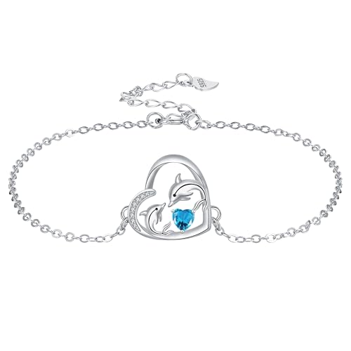 Yinsen Delphin Armband für Damen 925 Sterling Silber mit Herz Anhänger Armbänder Damen Verstellbar Armkette Valentinstag Muttertag Geburtstags Weihnachten von Yinsen