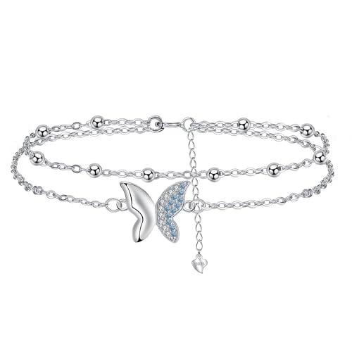 Yinsen Fußkettchen Damen 925 Silber Schmetterling Fußkette Boho Fußkettchen für Sommer Strand Schmuck für Damen Mädchen von Yinsen