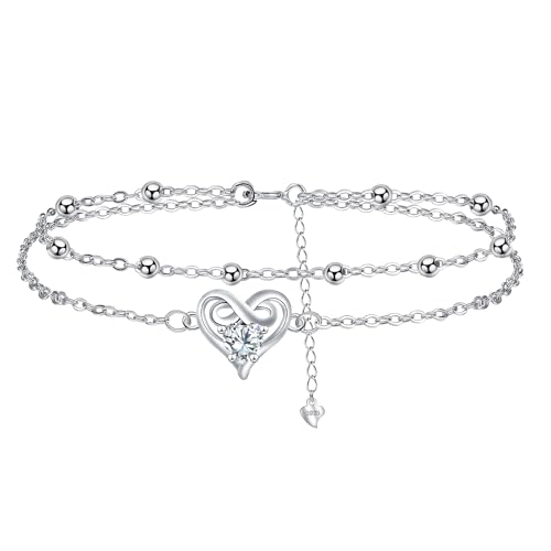 Yinsen Fußkettchen Damen 925 Silber Unendlichkeit Herz Fußkette Boho Fußkettchen für Sommer Strand Schmuck für Damen Mädchen von Yinsen