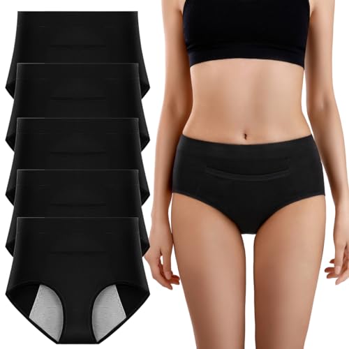 Yintry Damen-Periodenhöschen mit Tasche, Baumwoll-Menstruationshöschen, auslaufsichere Unterhosen, 5er-Pack Slips mit mittlerer Taille von Yintry