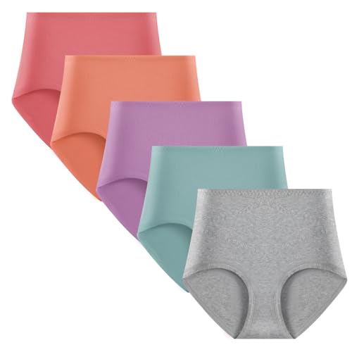 Yintry Damen-Slips aus Baumwolle mit hoher Taille, Dehnbare Unterwäsche, vollständig bedeckende Höschen, Damen-Slips nach der Geburt, Multipack (Normale und große Größen) von Yintry